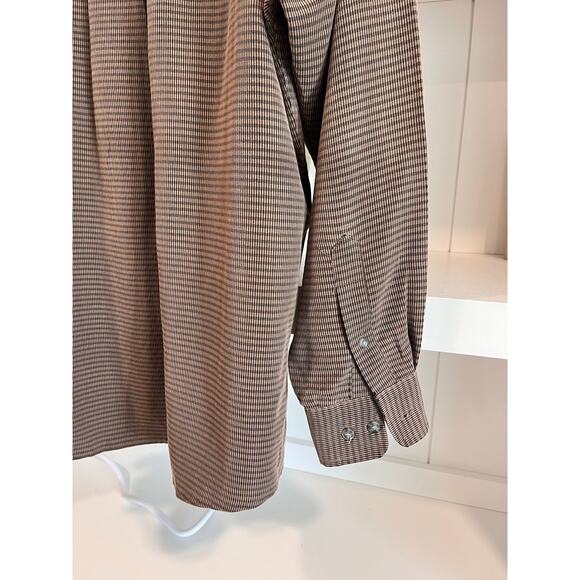 Vintage Natural Issue Long Sleeve Shirt Brown Micro Check Made in Korea Large - Picture 9 of 15